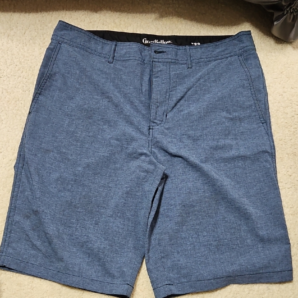 Good Fellow Men's Heathered Blue Flat Front Shorts Size 33